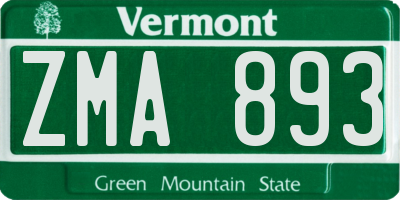 VT license plate ZMA893