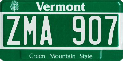 VT license plate ZMA907