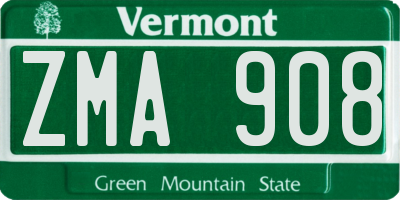 VT license plate ZMA908