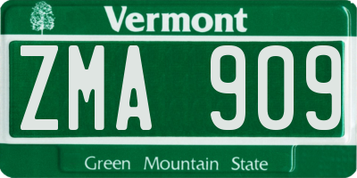 VT license plate ZMA909