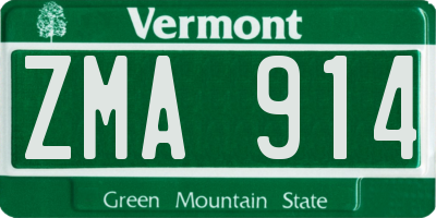 VT license plate ZMA914