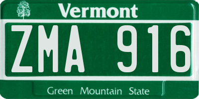 VT license plate ZMA916