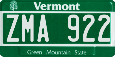 VT license plate ZMA922