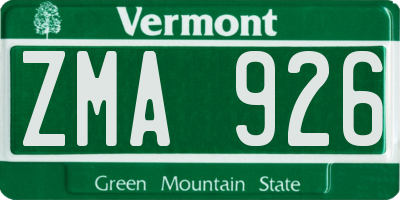 VT license plate ZMA926