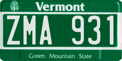 VT license plate ZMA931