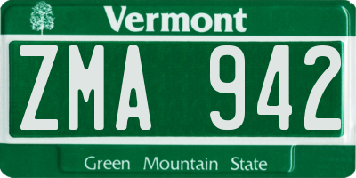 VT license plate ZMA942