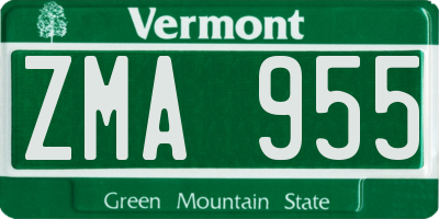 VT license plate ZMA955