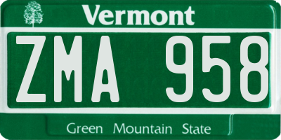 VT license plate ZMA958