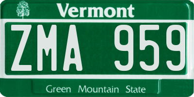 VT license plate ZMA959