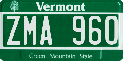 VT license plate ZMA960