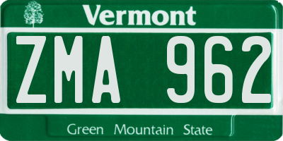 VT license plate ZMA962