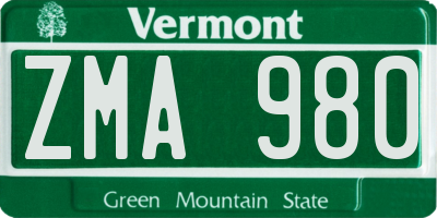 VT license plate ZMA980