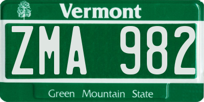 VT license plate ZMA982