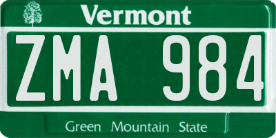 VT license plate ZMA984