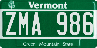 VT license plate ZMA986