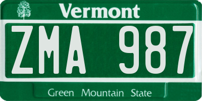 VT license plate ZMA987