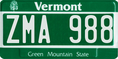 VT license plate ZMA988