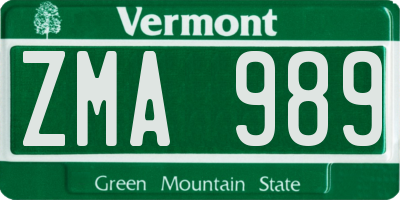 VT license plate ZMA989