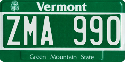 VT license plate ZMA990