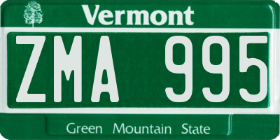 VT license plate ZMA995