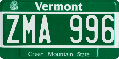 VT license plate ZMA996