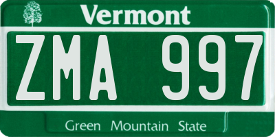 VT license plate ZMA997