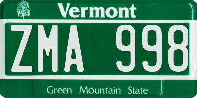 VT license plate ZMA998