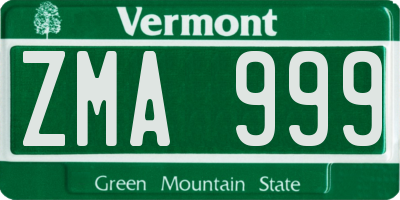 VT license plate ZMA999