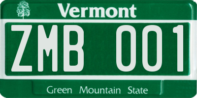 VT license plate ZMB001