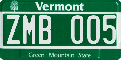 VT license plate ZMB005