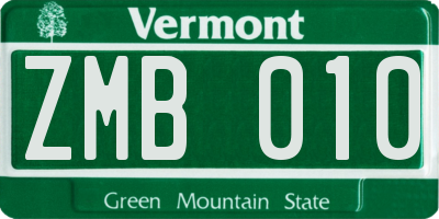 VT license plate ZMB010