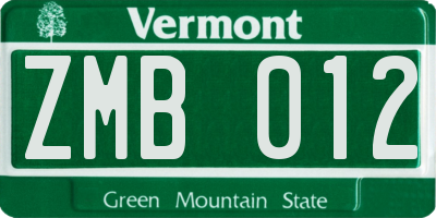 VT license plate ZMB012