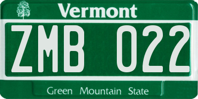 VT license plate ZMB022