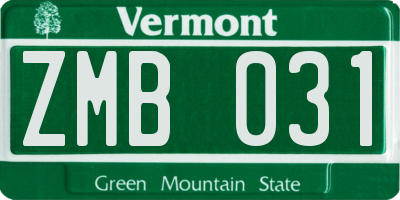 VT license plate ZMB031