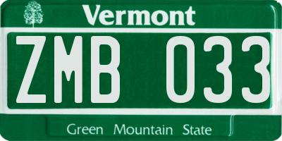 VT license plate ZMB033
