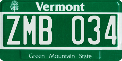 VT license plate ZMB034