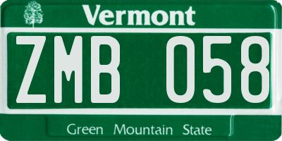 VT license plate ZMB058