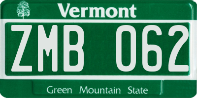 VT license plate ZMB062