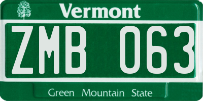 VT license plate ZMB063