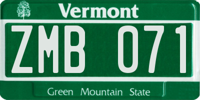 VT license plate ZMB071