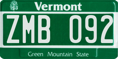 VT license plate ZMB092