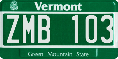 VT license plate ZMB103