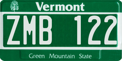 VT license plate ZMB122