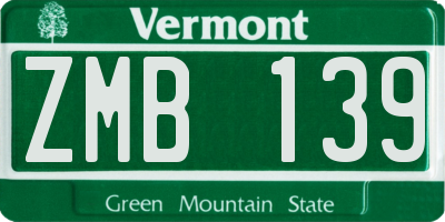 VT license plate ZMB139