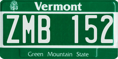 VT license plate ZMB152