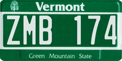 VT license plate ZMB174