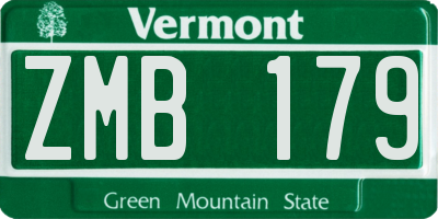 VT license plate ZMB179