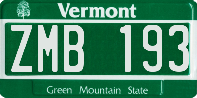 VT license plate ZMB193