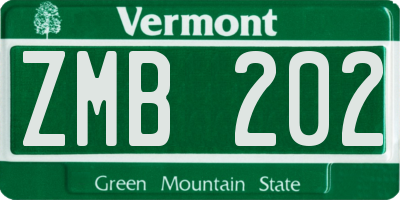 VT license plate ZMB202