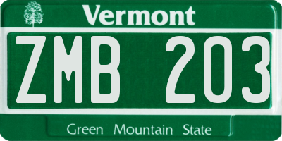 VT license plate ZMB203